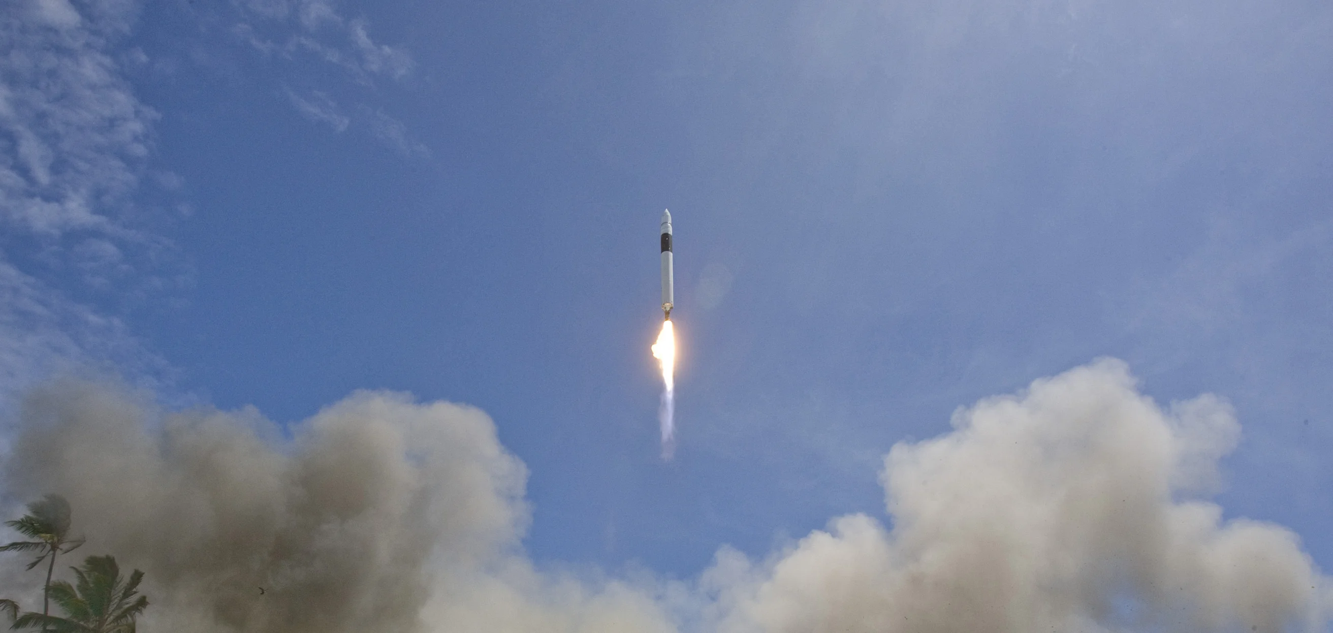 Cloud of smoke after rocket launch in spaceport